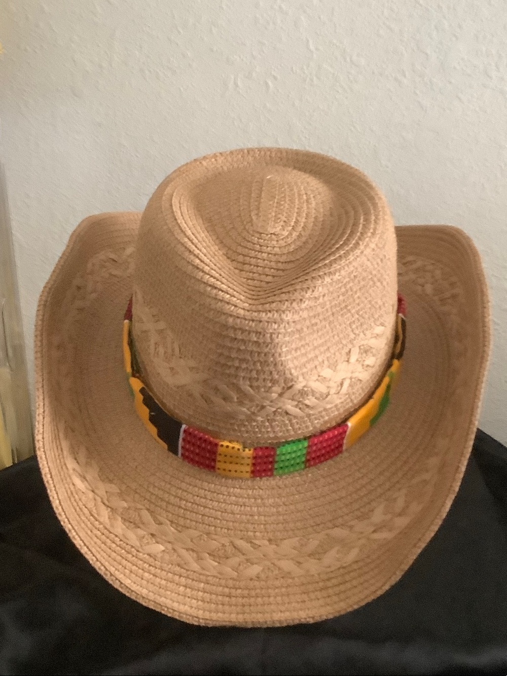 Tan Straw Cowboy Hat with Afrocentric band